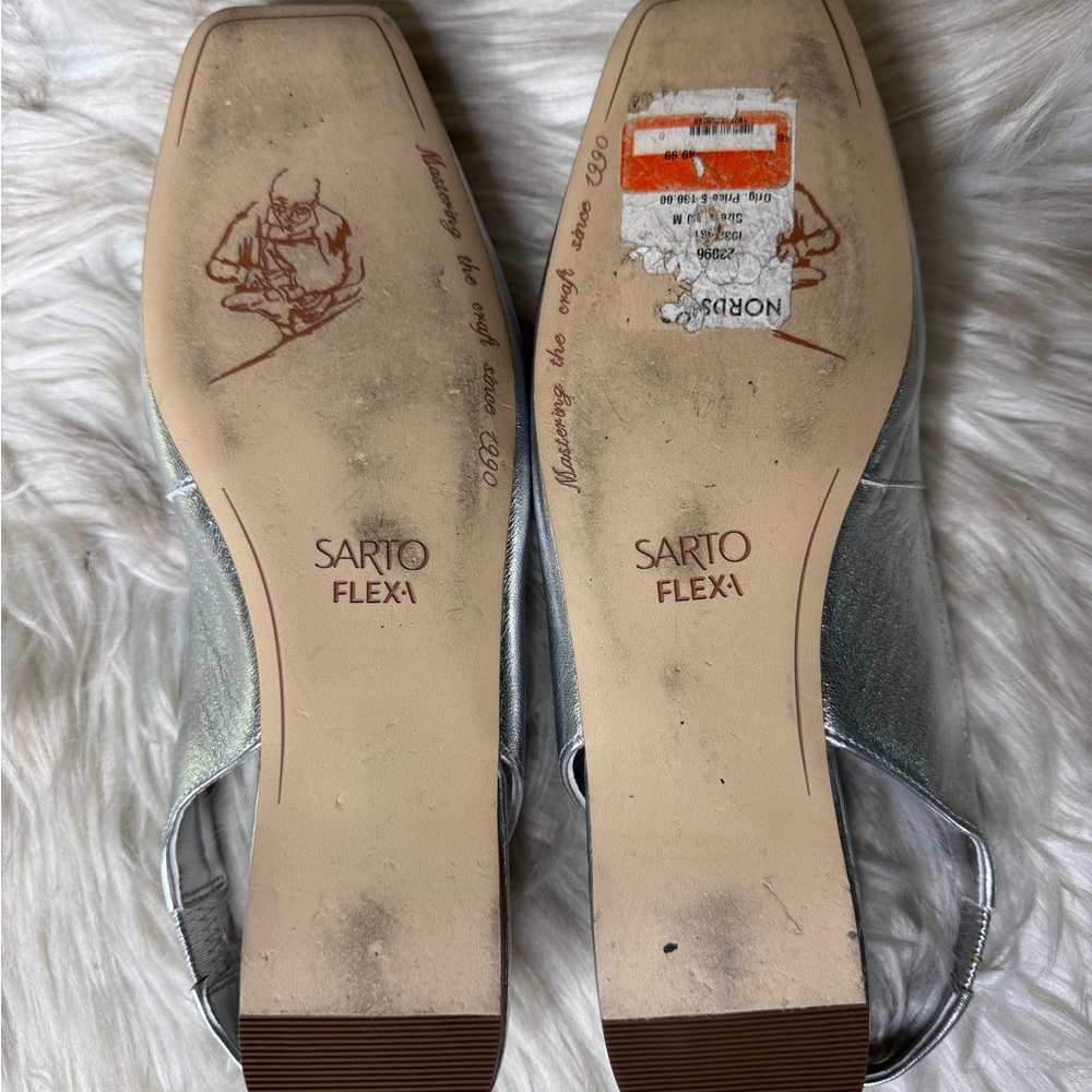 Franco Sarto Silver Women's Slingback Flats Square Toe - New - Picture 3 of 5